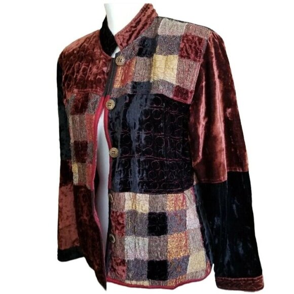 Vintage Size Small Reversible Jacket Patchwork Velvet and Silk Blend Yak Magik - Picture 3 of 12